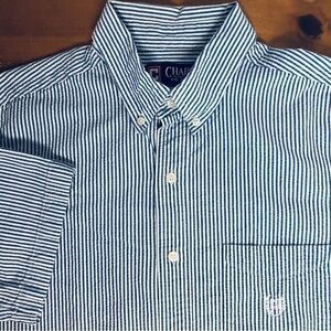 Chaps Men's Medium 100%‎ Cotton Blue White Striped Seersucker Shirt